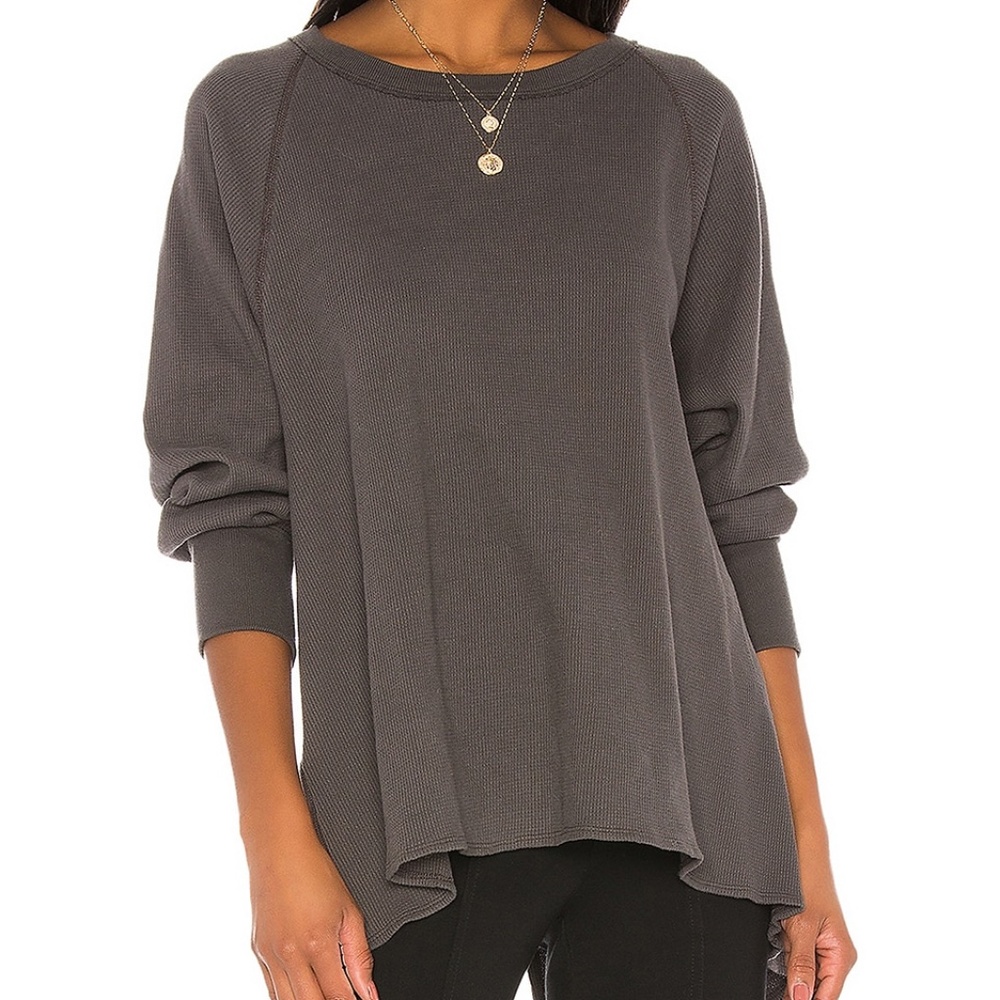 Free People | We the Free Amelia Waffle Knit Thermal Oversized black Top MED